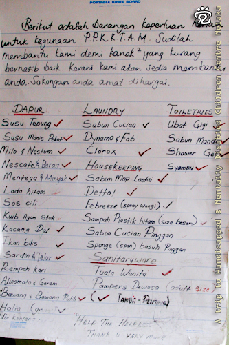 List of daily necessities needed (written in Malay)