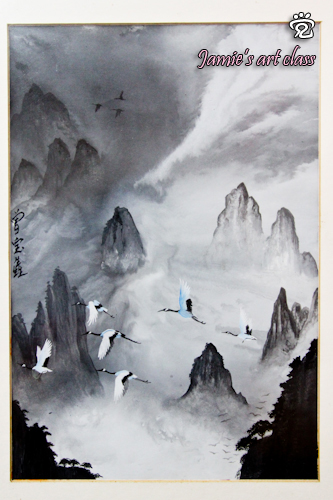 IMG_9708 Cranes across the mountains - painting by Jamie