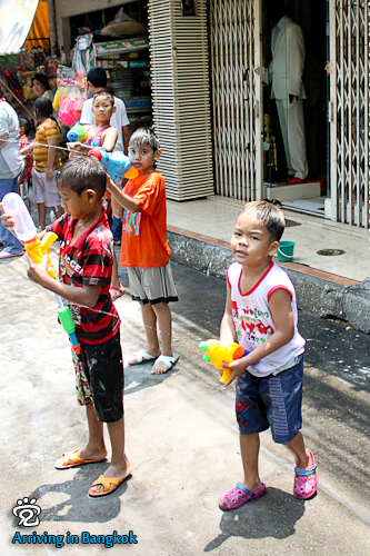 Thai kids were having fun during the Songkran Festival with their water gun doing water-fight