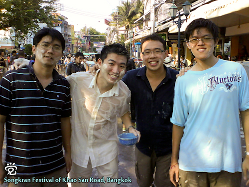 From left: Wei-Seong, Boon-Huat, Wee-Peng, and Meng-Hong at the Khao San Road's Songkran Festival of Bangkok