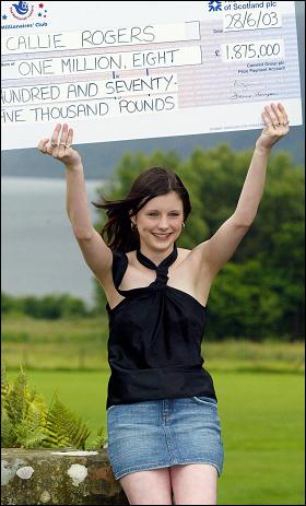 cheque-out: Shopworker Callie Rogers's big win in year 2003 (photo from www.newsoftheworld.co.uk/)