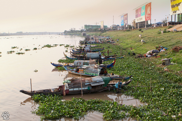 tribe on Mekong River, boats are their homes