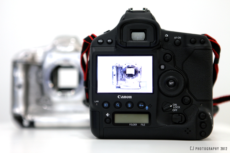 rear view of 1D X; 3.2" of 1,040,000 dots LCD screen, larger and clearer screen compared to the other 1D-line, the viewfinder is also significantly larger (0.76x)