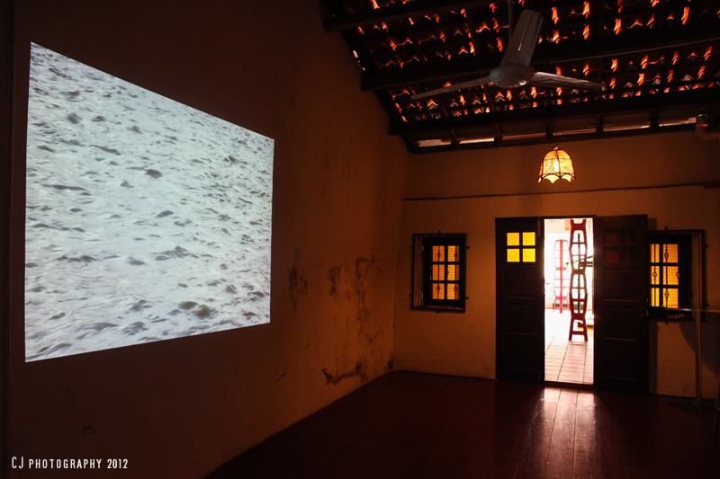 Melaka River – video projection by Noelene Lucas at Riverine Restaurant