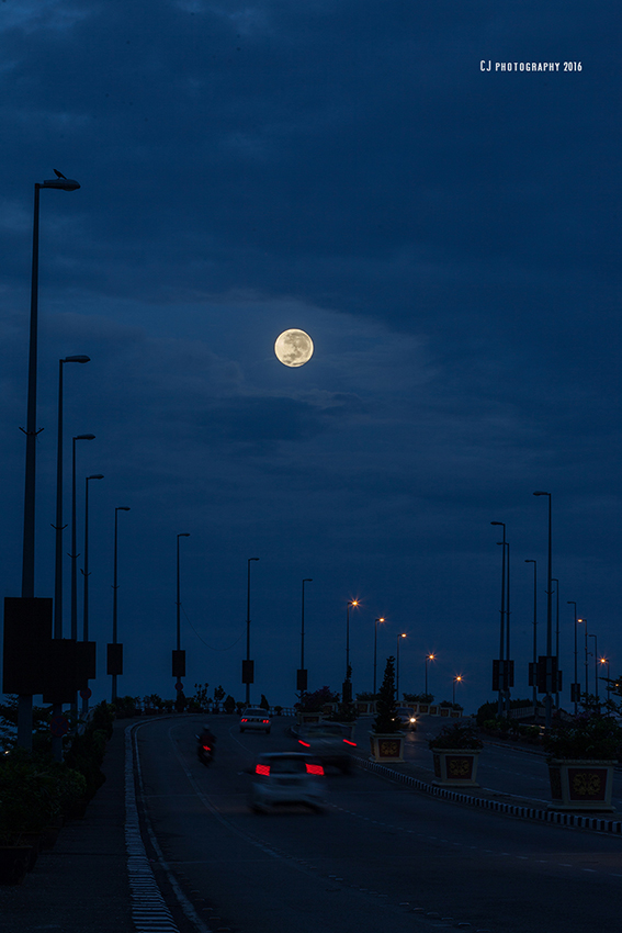 Supermoon before dawn over the Flyover Bandar Hilir of Jalan Syed Abdul Aziz Melaka