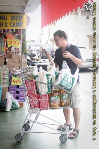 A loaded trolley of items bought from Tong Hup Store