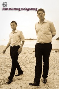 Murphy (left) and Desmond at the beach of the village