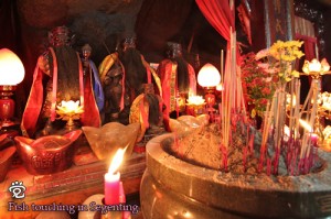 Incense sticks offered by the prayers to the gods of the temple