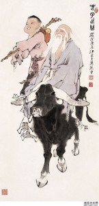 Lao Tzu (right) - by Fan-Zeng / 老子出关 - 范曾画