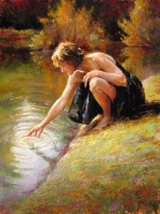 Woman at Stream (oil painting by Katherine Taylor)