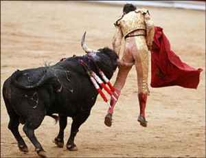 Bull fighting in Pamplona of Spain (image from www.notsoboringlife.com)