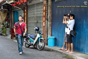 Street photography outing in old town of Melaka with, from left: Iu-Lung, Timothy (blocked), and Denny