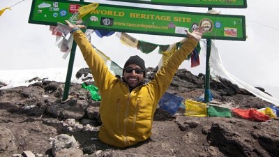 Double amputee Spencer West reaches peak of Mount Kilimanjaro, June 19, 2012, in Tanzania. (image from Free The Children/PRNewsFoto)