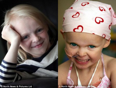 Recovered: Emily Clark, 9, (left and aged four, right) has been cancer-free for five years. She was on kidney dialysis for 18 months before her organ seemed to heal itself